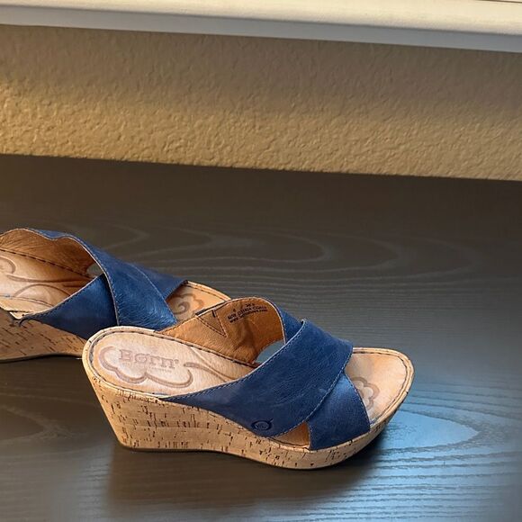 Born Women's Blue Leather Wedge Comfort Sandals Size 6 - Picture 4 of 7